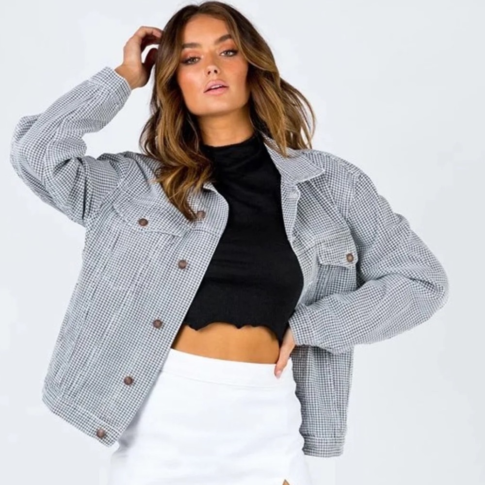 Princess Polly Herringbone Denim Jacket Size S/M - Picture 1 of 6